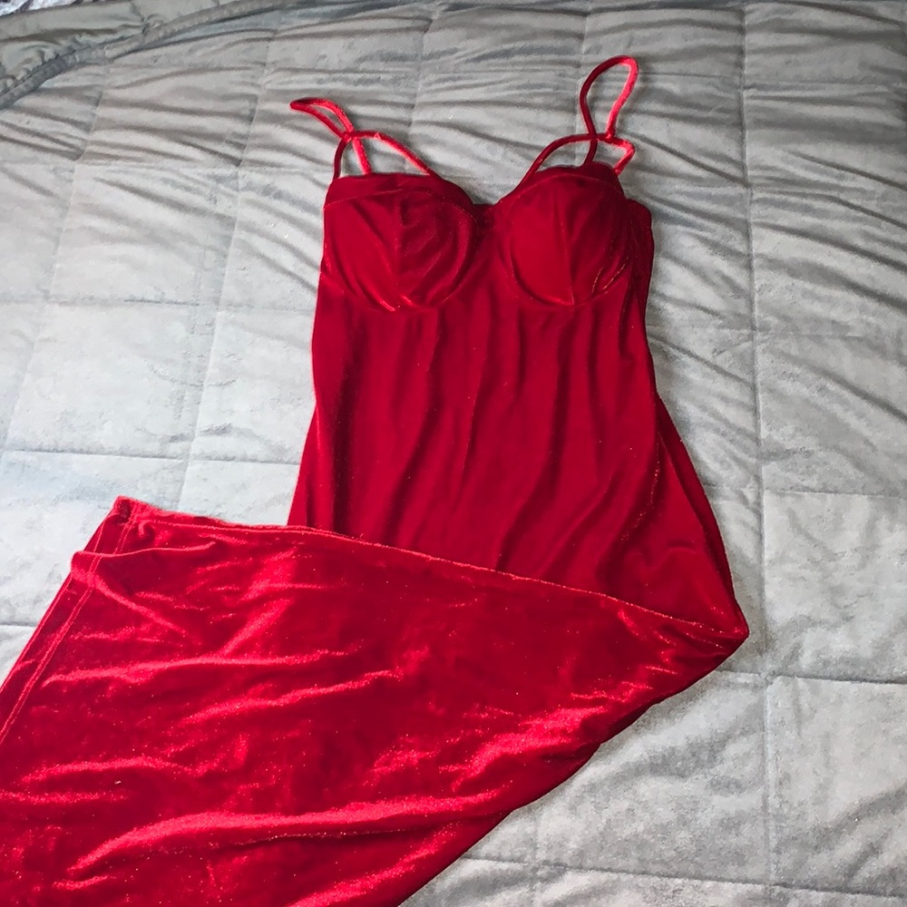 Red velvet dress